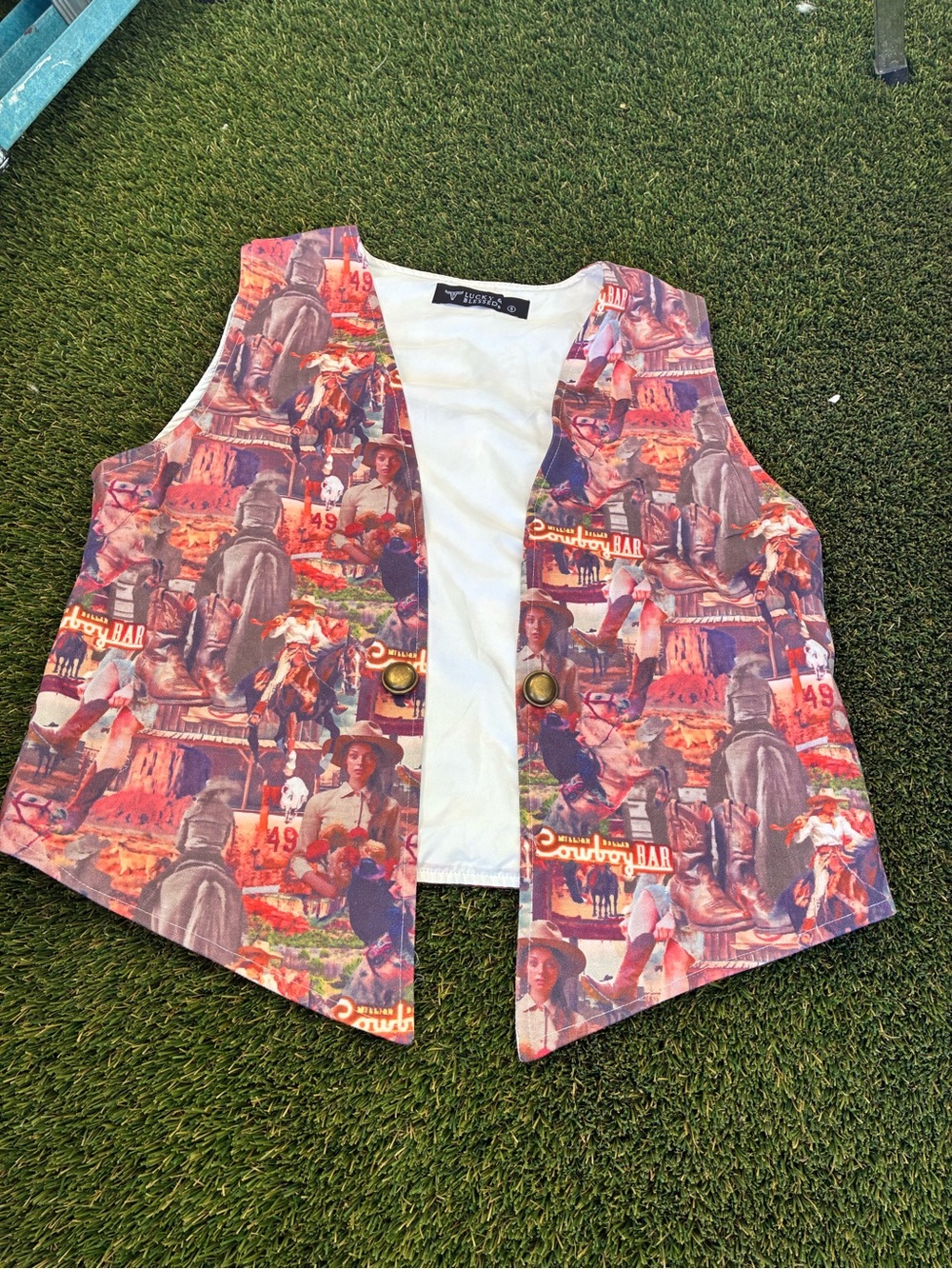 Lucky & Blessed Western Print Vest in Multi-Color